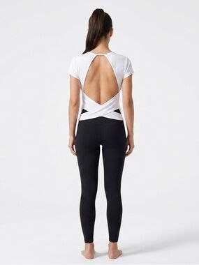 Open-Back White Yoga Top with Crisscross Detail
